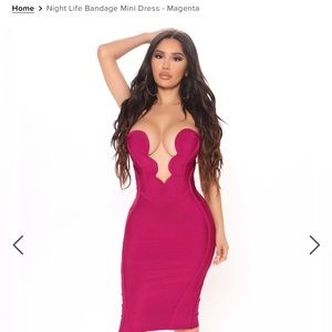 Hot pink bandage dress with low cut front